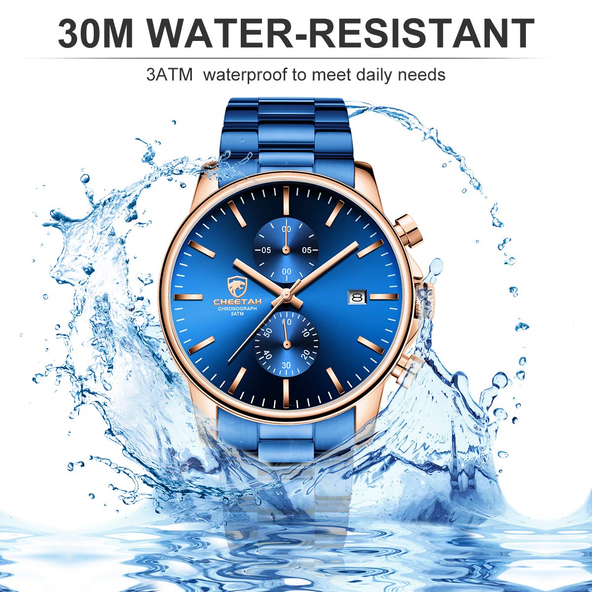 Foto 5 | Reloj Golden Hour Cronógrafo De Acero Inoxidable Chapado En Azul Para Hombre - Venta Internacional.
