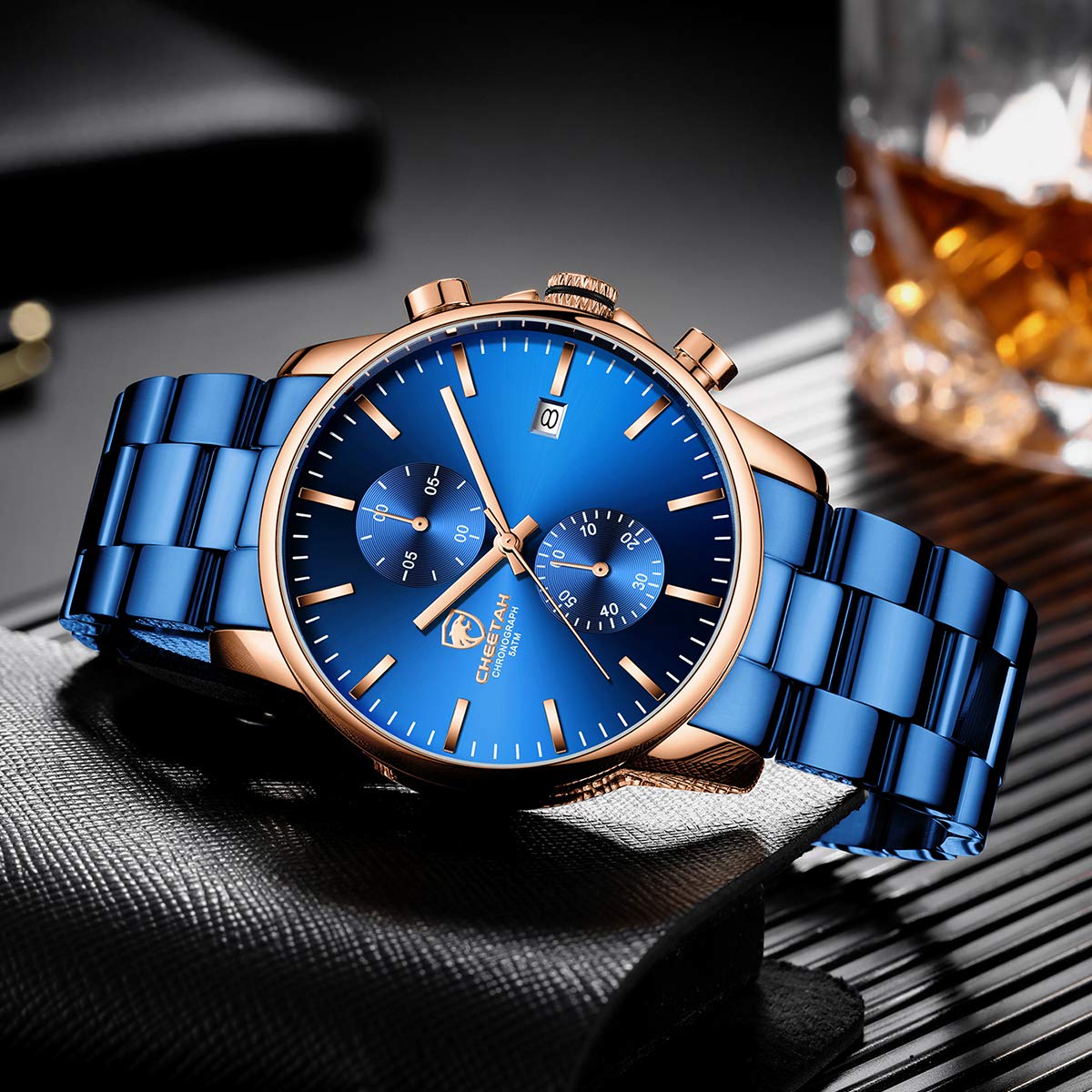 Foto 7 pulgar | Reloj Golden Hour Cronógrafo De Acero Inoxidable Chapado En Azul Para Hombre - Venta Internacional.