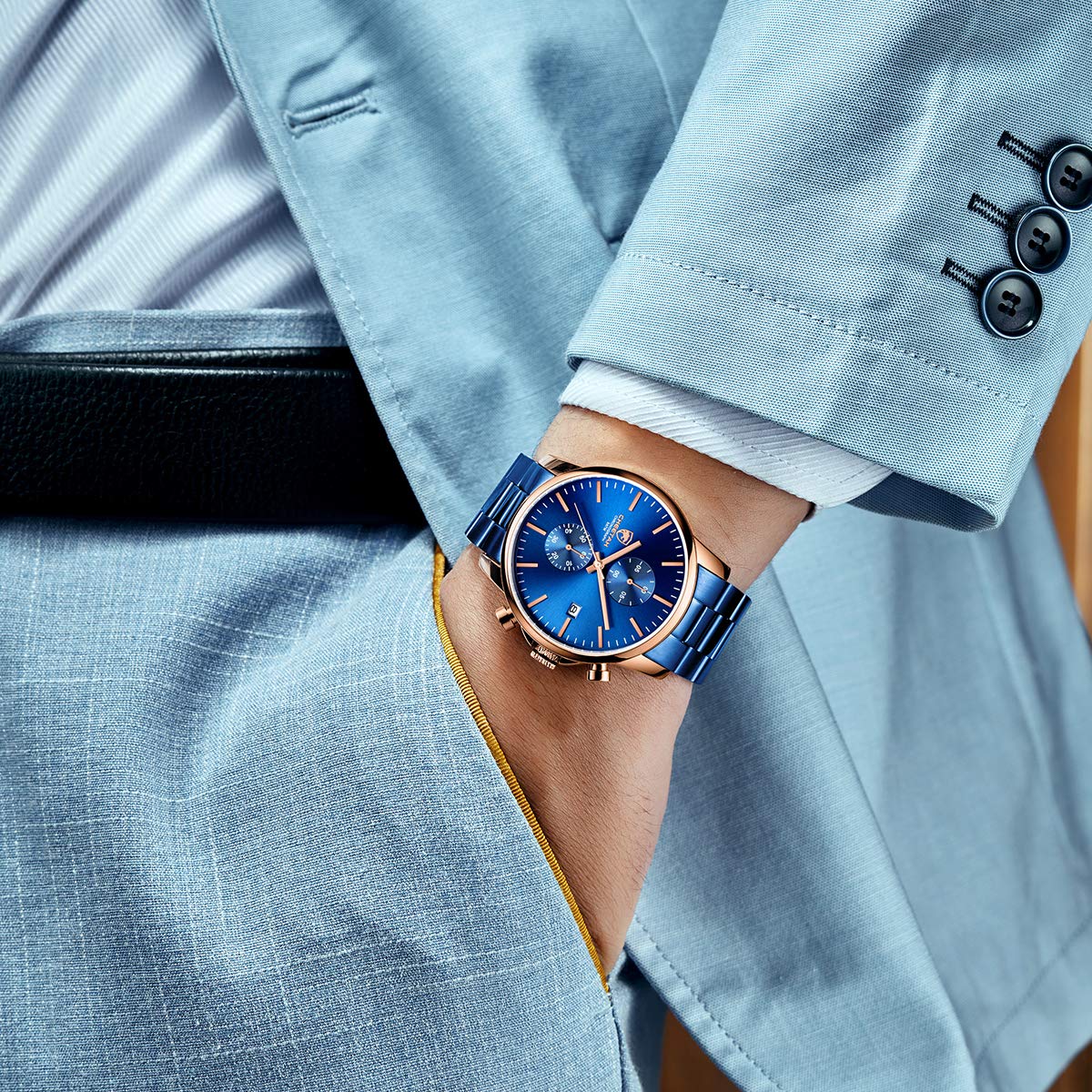 Foto 7 | Reloj Golden Hour Cronógrafo De Acero Inoxidable Chapado En Azul Para Hombre - Venta Internacional.