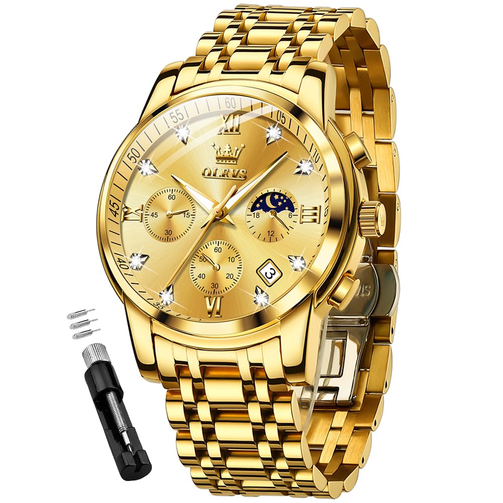 Foto 2 pulgar | Reloj Olevs Chronograph Diamond Quartz Moon Phase Para Hombre - Venta Internacional.