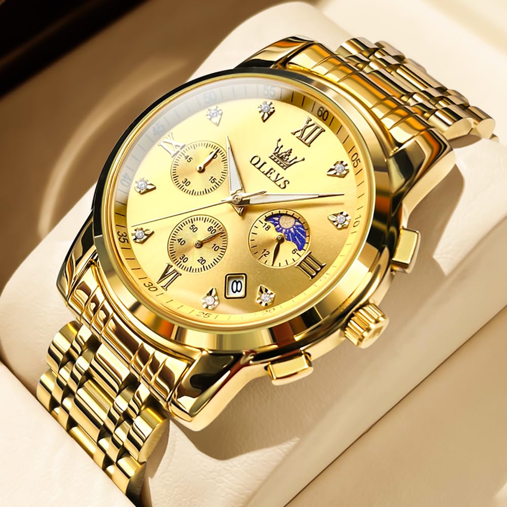 Foto 2 | Reloj Olevs Chronograph Diamond Quartz Moon Phase Para Hombre - Venta Internacional.