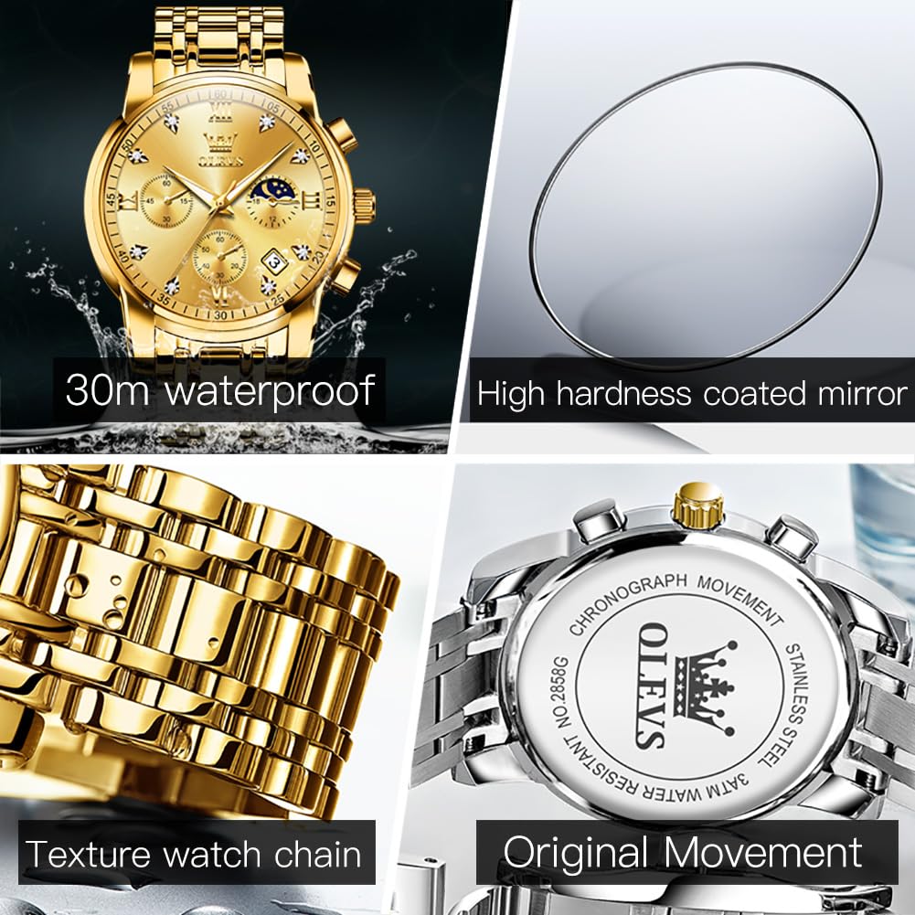 Foto 5 pulgar | Reloj Olevs Chronograph Diamond Quartz Moon Phase Para Hombre - Venta Internacional.