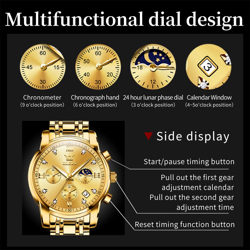 Foto 6 pulgar | Reloj Olevs Chronograph Diamond Quartz Moon Phase Para Hombre - Venta Internacional.