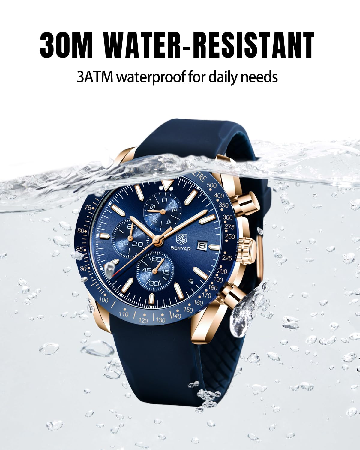 Foto 5 pulgar | Reloj By Benyar Chronograph Quartz Para Hombre, Resistente Al Agua Hasta 35 M - Venta Internacional.