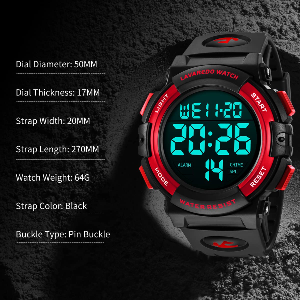 Foto 8 pulgar | Reloj L Lavaredo Digital Sports, Cronógrafo Impermeable Para Hombre - Venta Internacional.