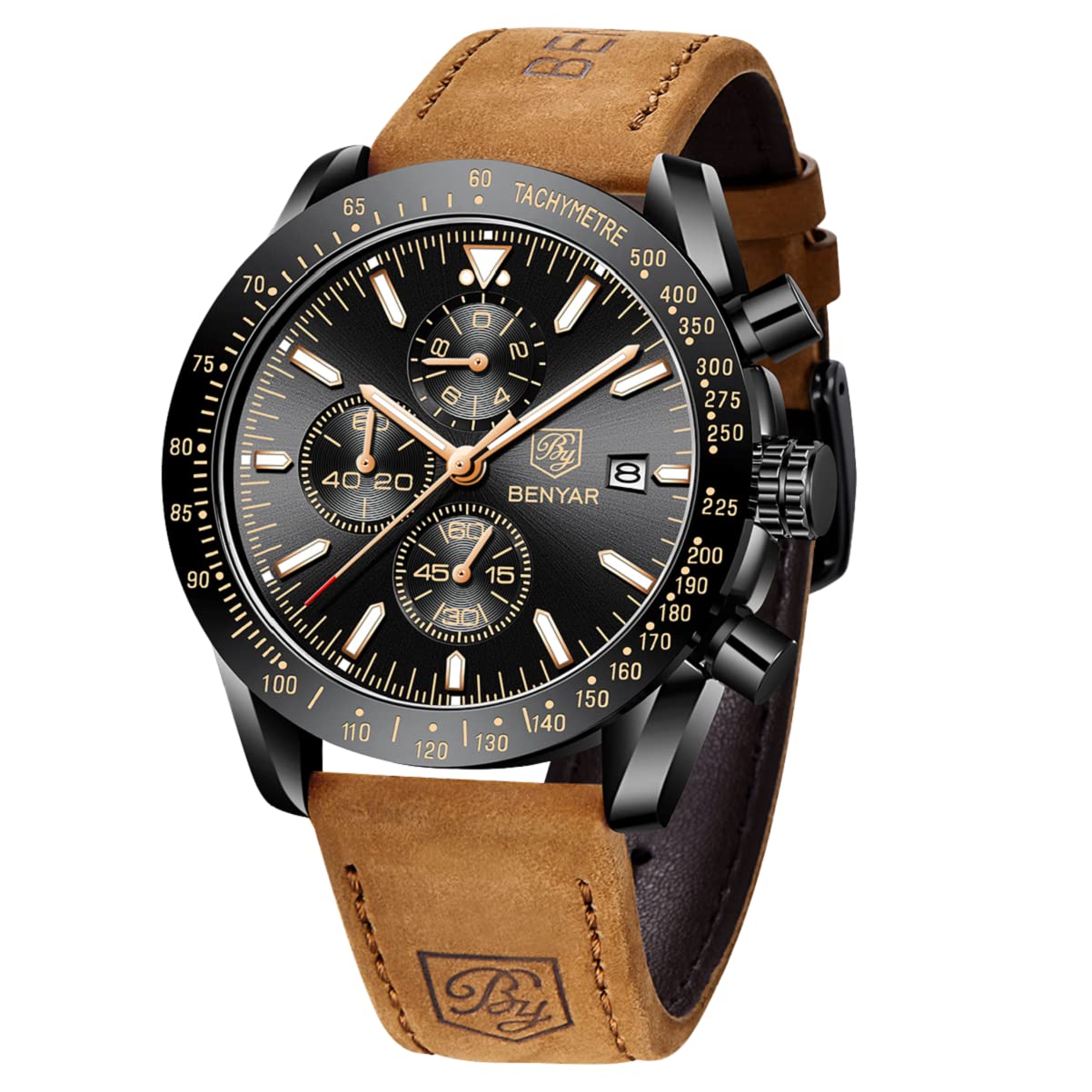 Reloj De Cuero Con Cronógrafo Analógico De Cuarzo By Benyar Para Hombre - Venta Internacional.