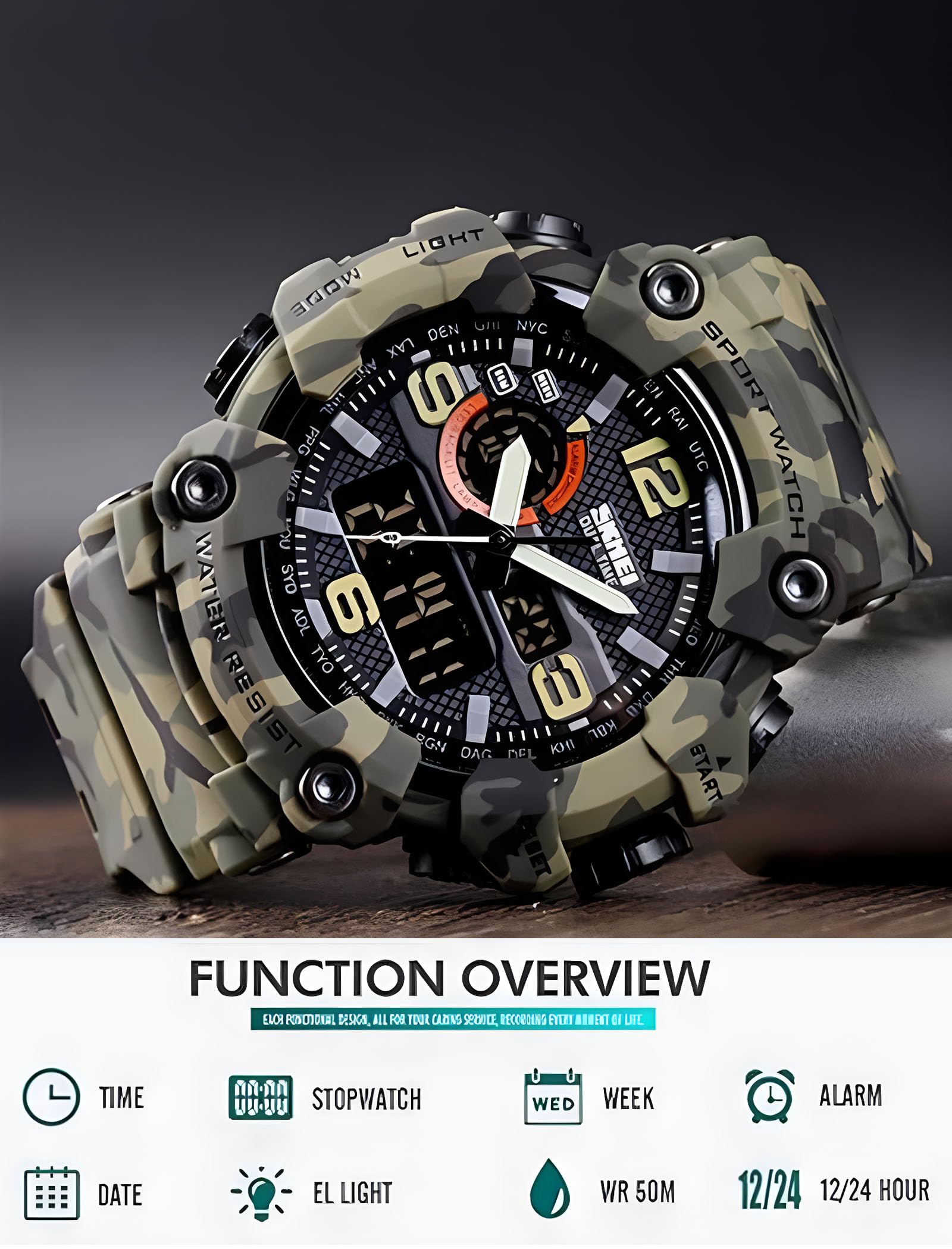 Foto 6 pulgar | Reloj Gosasa Para Hombre, Con Cara Grande, Para Deportes Al Aire Libre, Impermeable - Venta Internacional.