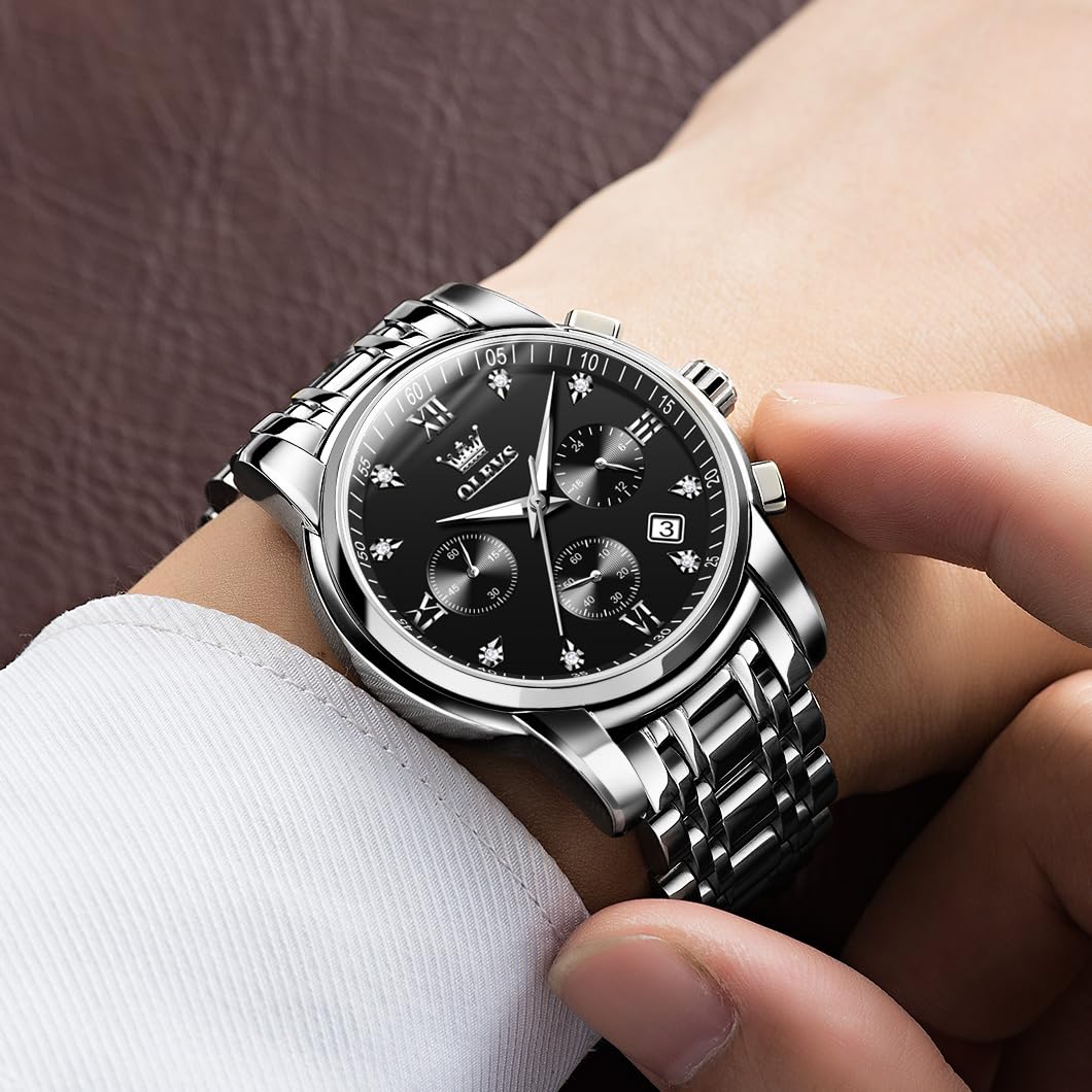 Foto 2 | Reloj Olevs Silver Para Hombre, Cronógrafo Analógico, Acero Inoxidable - Venta Internacional.