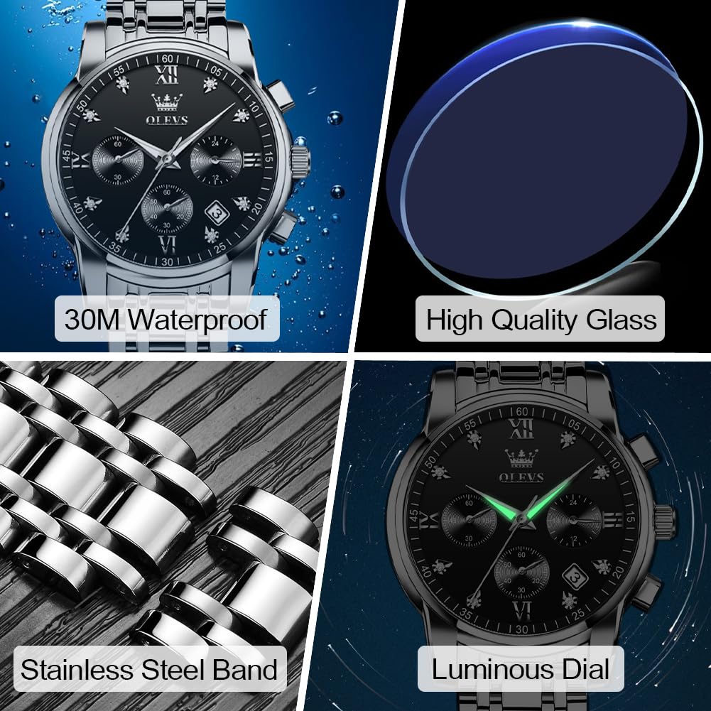 Foto 5 | Reloj Olevs Silver Para Hombre, Cronógrafo Analógico, Acero Inoxidable - Venta Internacional.