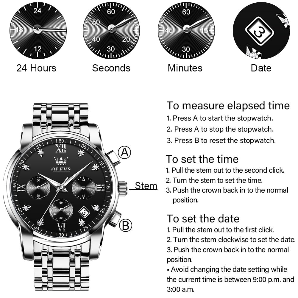 Foto 6 | Reloj Olevs Silver Para Hombre, Cronógrafo Analógico, Acero Inoxidable - Venta Internacional.