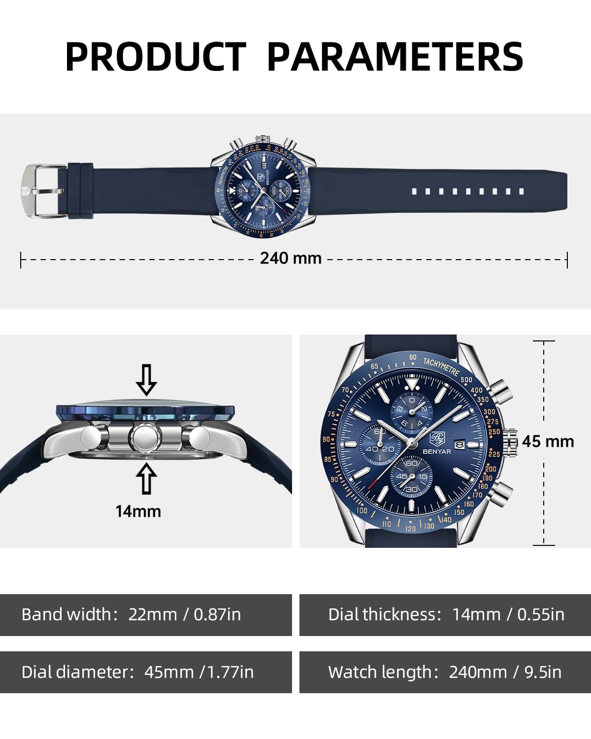 Foto 5 pulgar | Reloj By Benyar Cronógrafo Analógico De Cuarzo Impermeable Para Hombre - Venta Internacional.