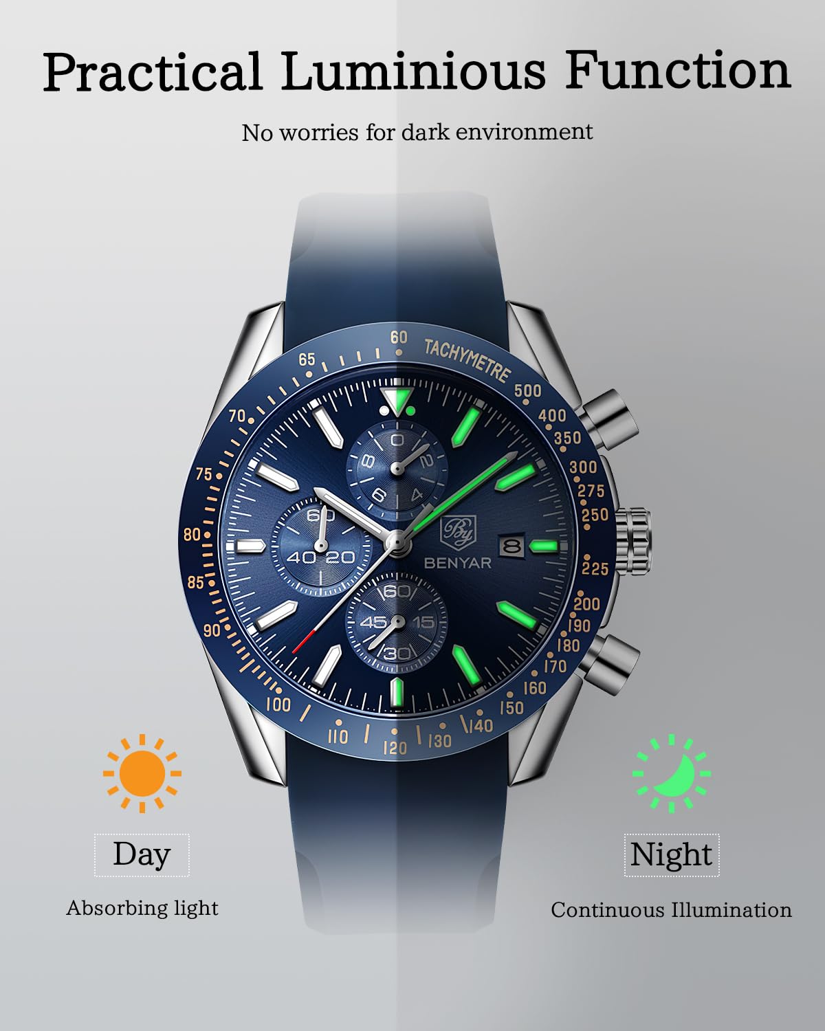 Foto 7 pulgar | Reloj By Benyar Cronógrafo Analógico De Cuarzo Impermeable Para Hombre - Venta Internacional.