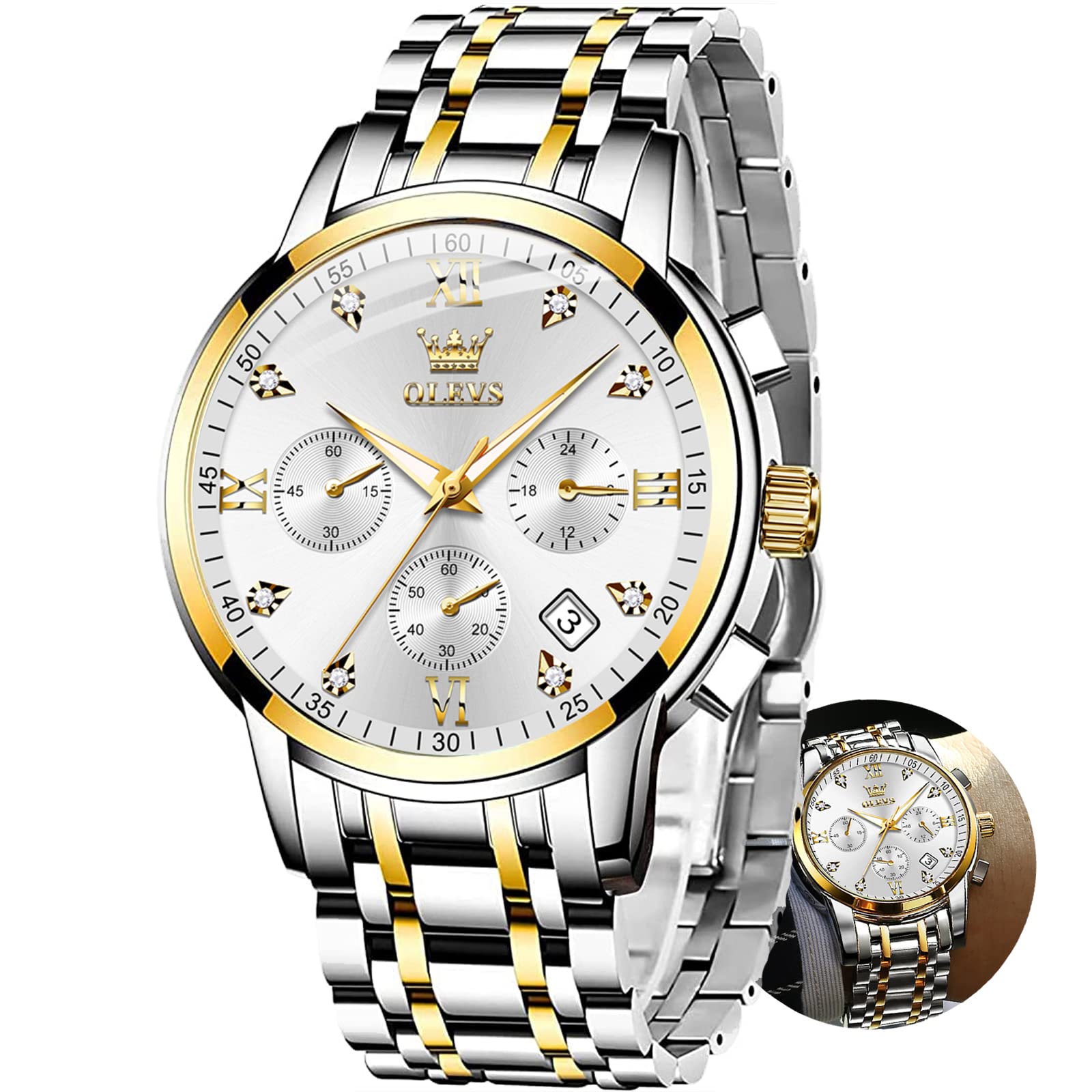 Foto 1 | Reloj Olevs Silver Gold Con Cronógrafo Bicolor Para Hombre - Venta Internacional.
