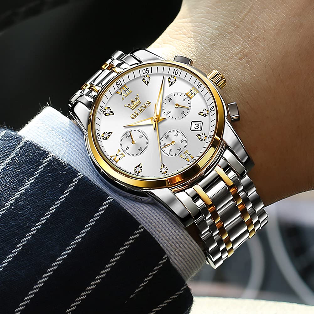 Foto 4 pulgar | Reloj Olevs Silver Gold Con Cronógrafo Bicolor Para Hombre - Venta Internacional.