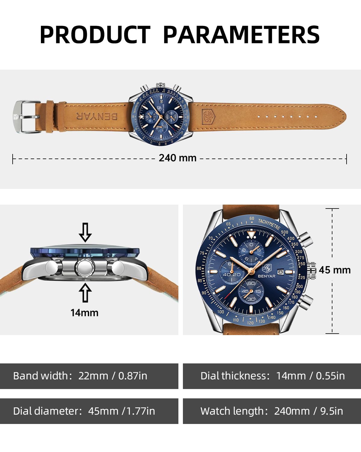Foto 8 pulgar | Reloj By Benyar Chronograph Quartz Para Hombre, Resistente Al Agua Hasta 30 M - Venta Internacional.