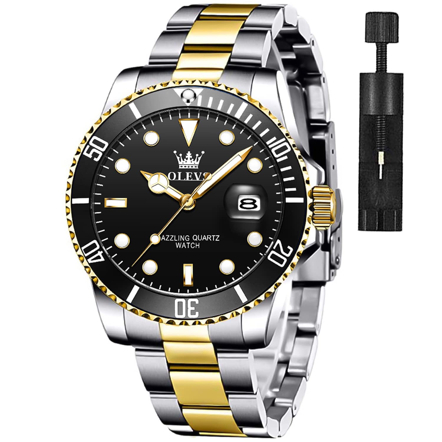 Foto 2 pulgar | Reloj Olevs Black Classic Para Hombre Con Fecha De Acero Inoxidable - Venta Internacional.
