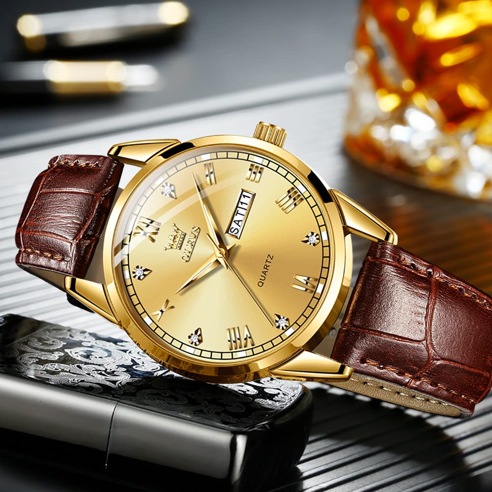 Foto 6 pulgar | Reloj Olevs De Piel Dorada Para Hombre, Día Y Fecha, Resistente Al Agua Hasta 30 M - Venta Internacional.