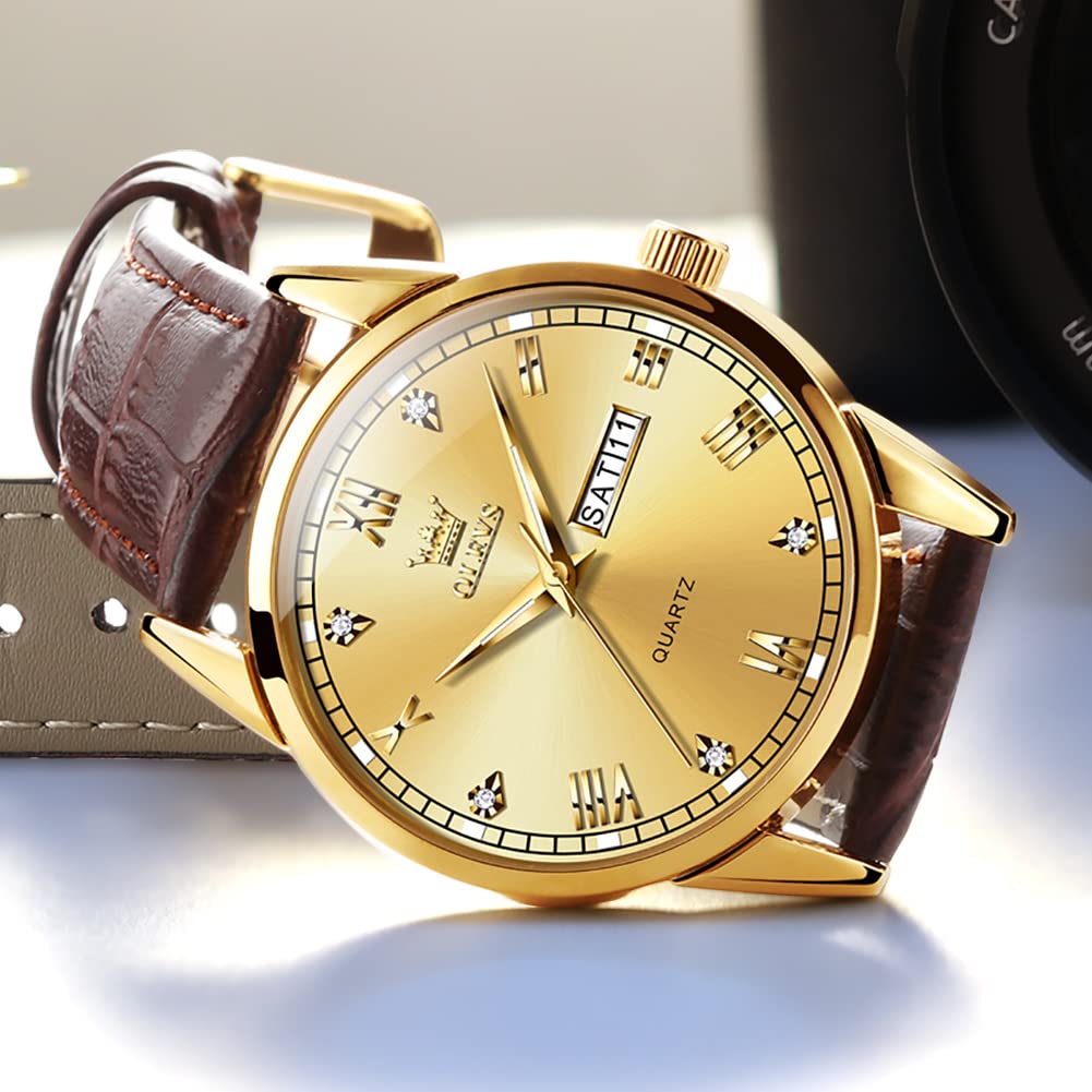 Foto 8 pulgar | Reloj Olevs De Piel Dorada Para Hombre, Día Y Fecha, Resistente Al Agua Hasta 30 M - Venta Internacional.