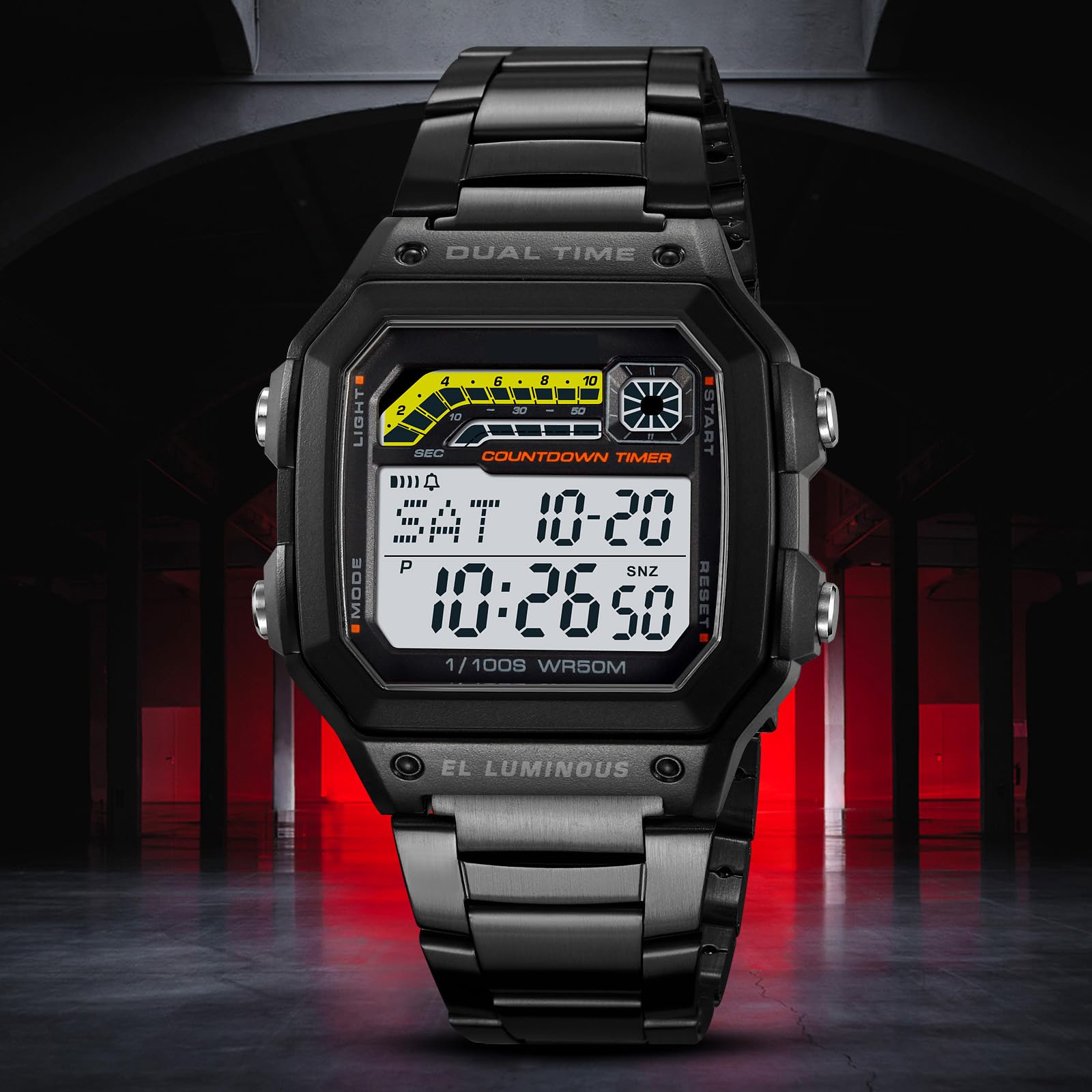 Foto 4 | Reloj Pasoy Digital Para Hombre, Acero Inoxidable, Negro, Impermeable - Venta Internacional.