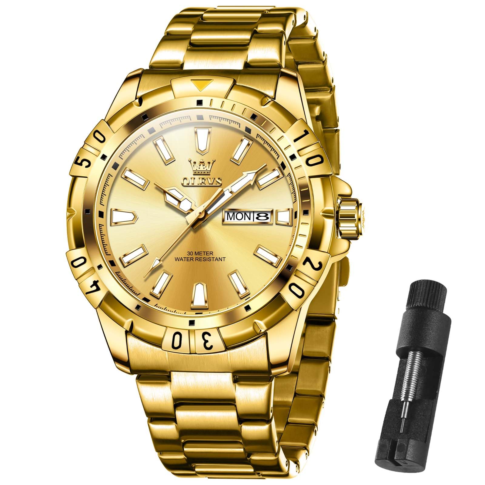 Foto 2 pulgar | Reloj Olevs Gold De Acero Inoxidable Impermeable Para Hombre 30 M - Venta Internacional.