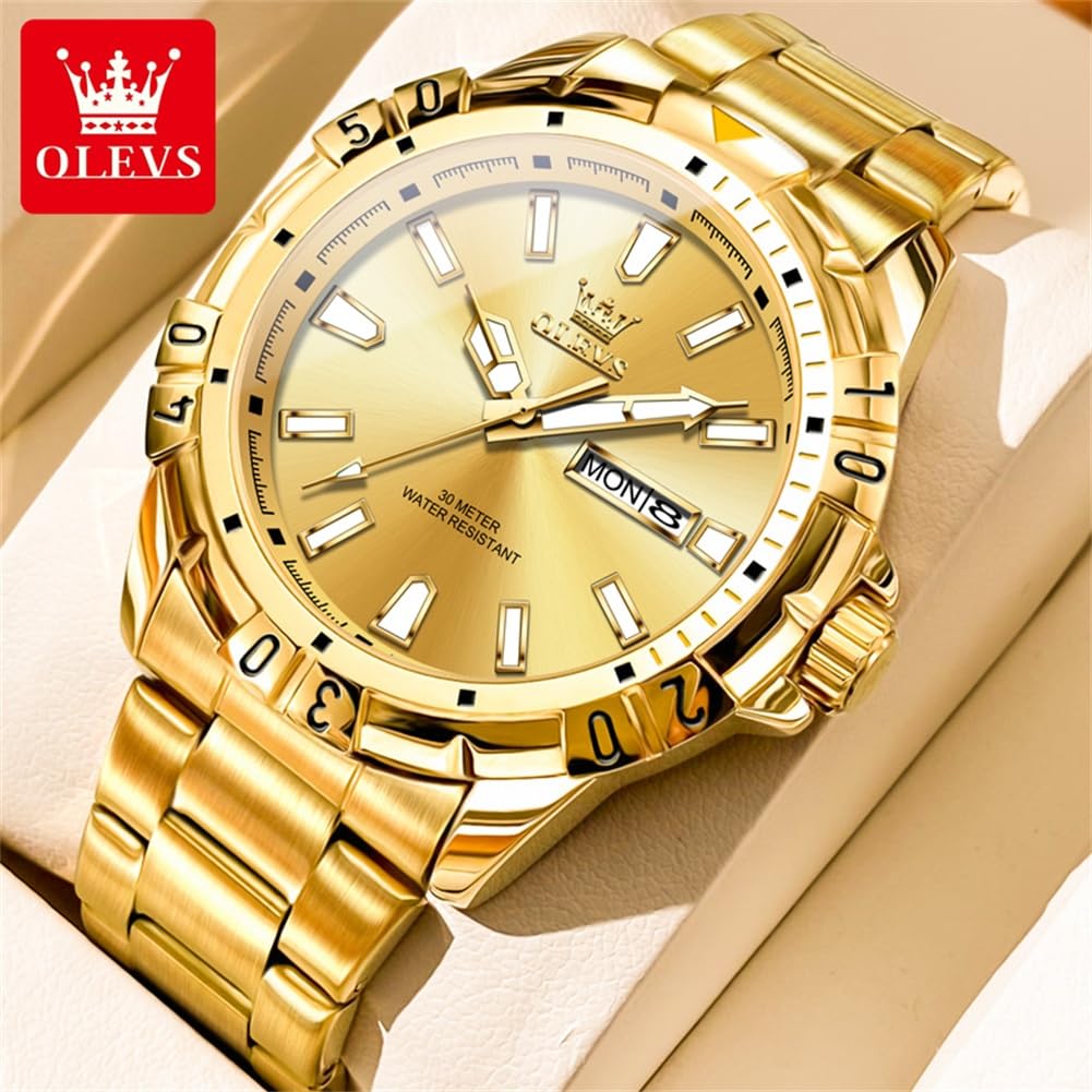 Foto 3 pulgar | Reloj Olevs Gold De Acero Inoxidable Impermeable Para Hombre 30 M - Venta Internacional.