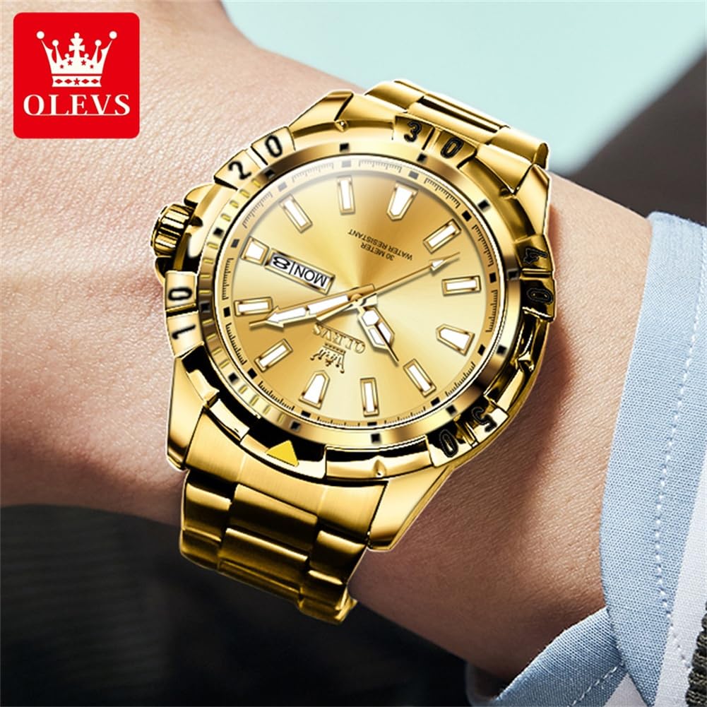 Foto 4 pulgar | Reloj Olevs Gold De Acero Inoxidable Impermeable Para Hombre 30 M - Venta Internacional.