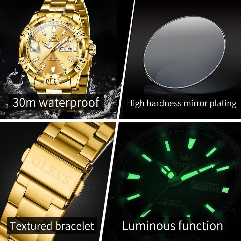 Foto 5 pulgar | Reloj Olevs Gold De Acero Inoxidable Impermeable Para Hombre 30 M - Venta Internacional.