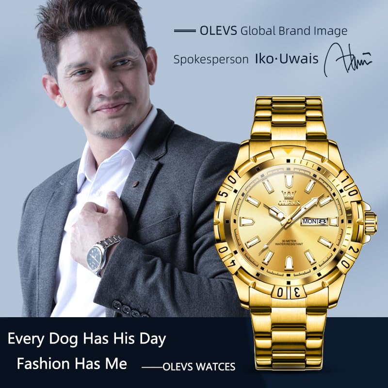 Foto 6 pulgar | Reloj Olevs Gold De Acero Inoxidable Impermeable Para Hombre 30 M - Venta Internacional.