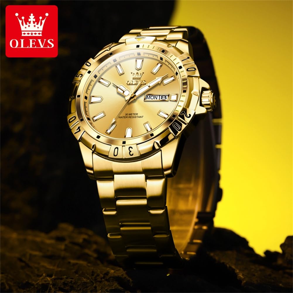 Foto 6 | Reloj Olevs Gold De Acero Inoxidable Impermeable Para Hombre 30 M - Venta Internacional.