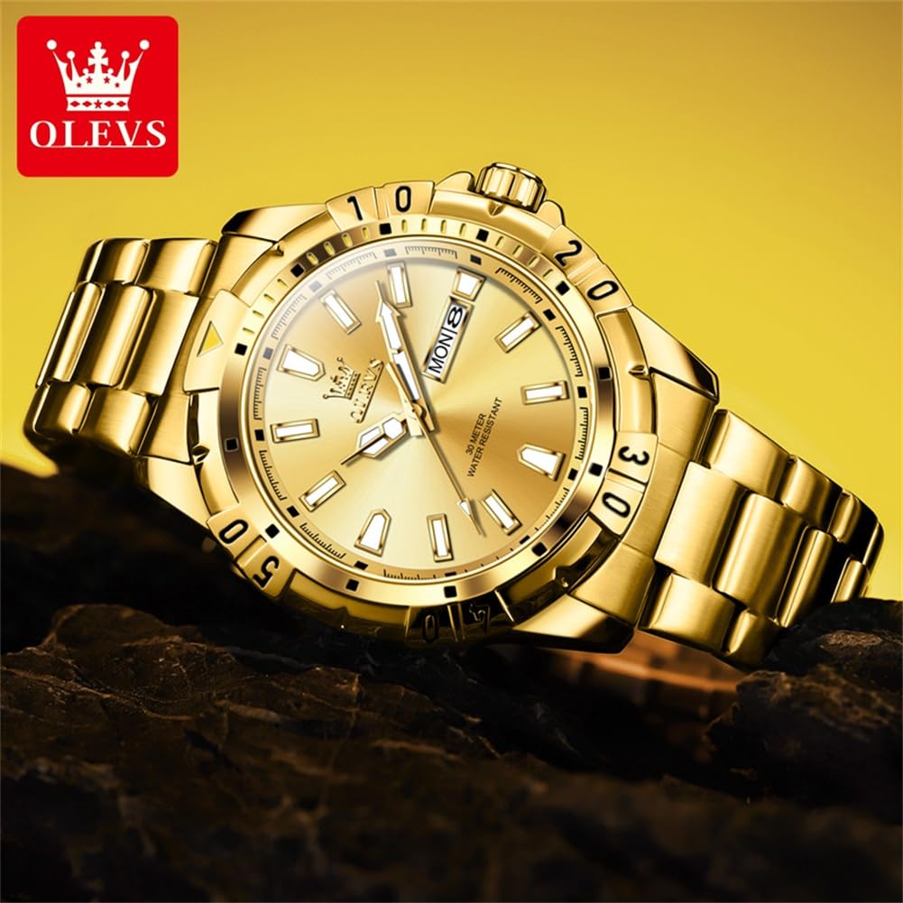 Foto 8 pulgar | Reloj Olevs Gold De Acero Inoxidable Impermeable Para Hombre 30 M - Venta Internacional.