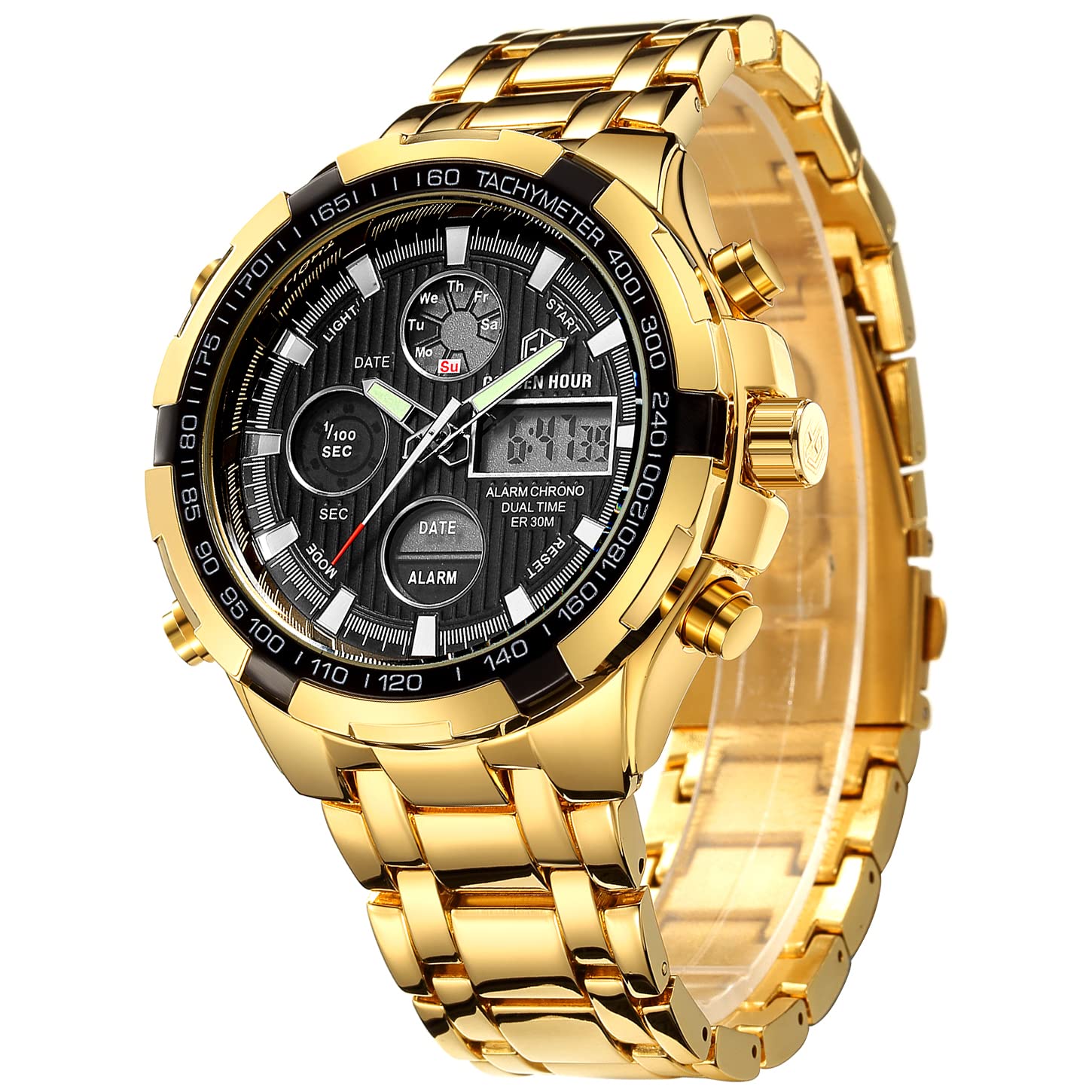 Foto 1 | Reloj Golden Hour De Lujo De Acero Inoxidable Analógico Digital Para Hombre A Prueba De Agua - Venta Internacional.