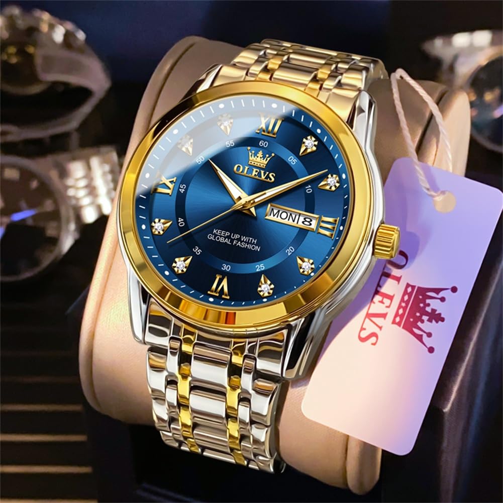 Foto 3 pulgar | Reloj Olevs G5513 De Acero Inoxidable Dorado Y Azul Para Hombre - Venta Internacional.