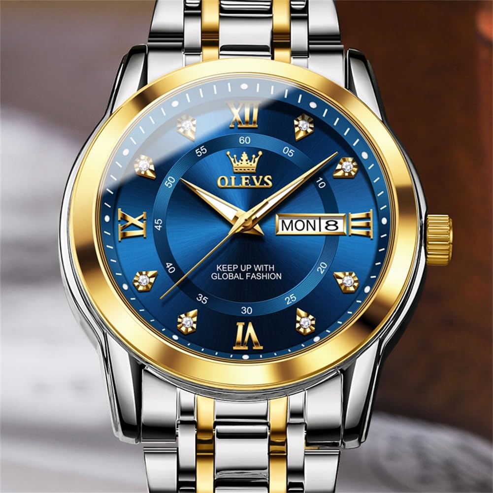 Foto 5 pulgar | Reloj Olevs G5513 De Acero Inoxidable Dorado Y Azul Para Hombre - Venta Internacional.