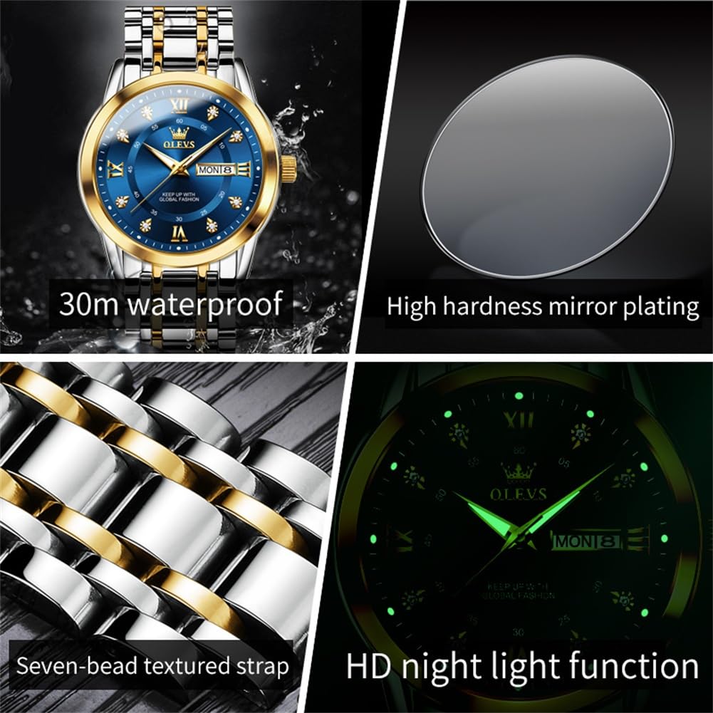 Foto 7 pulgar | Reloj Olevs G5513 De Acero Inoxidable Dorado Y Azul Para Hombre - Venta Internacional.