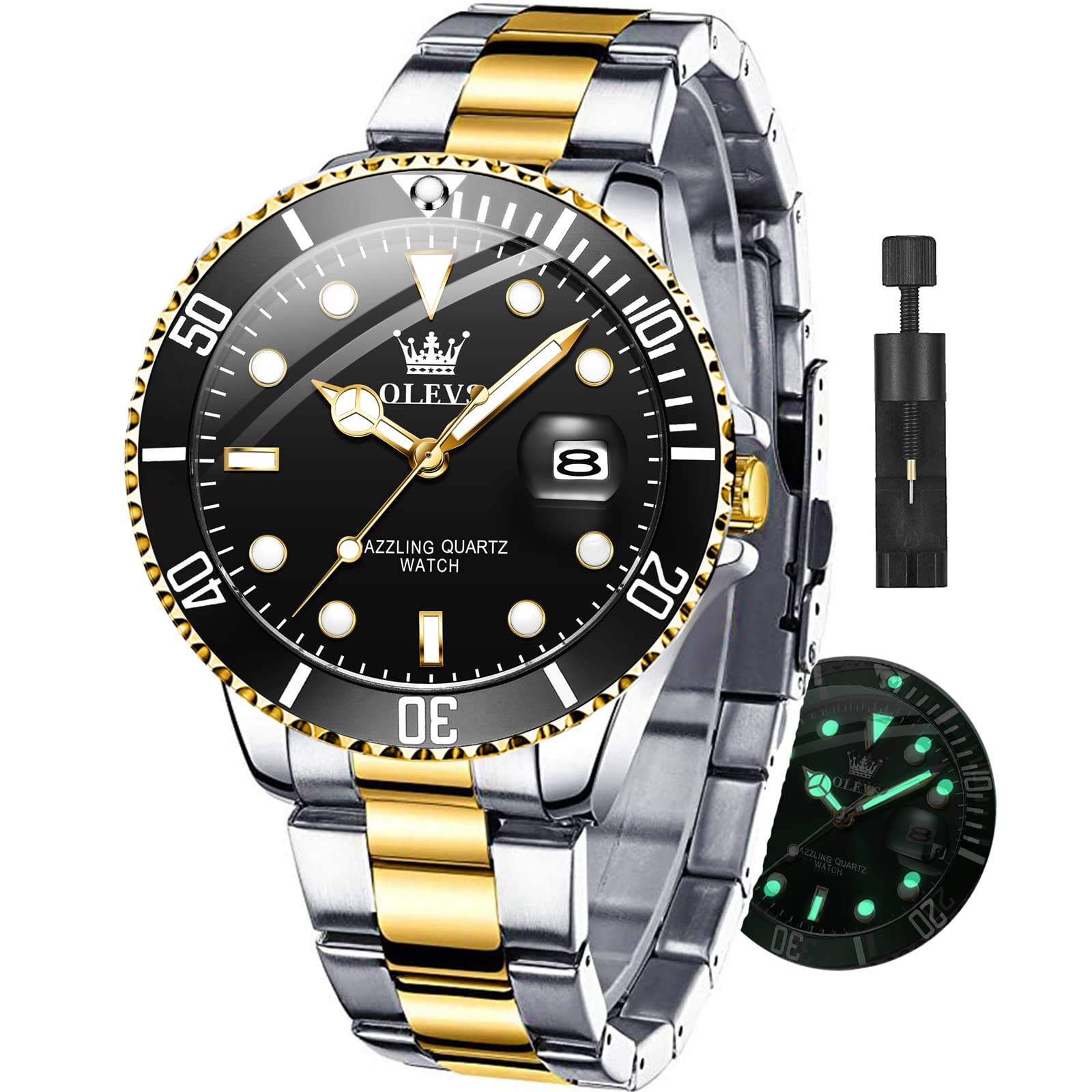 Reloj Olevs Dorado Negro De Acero Inoxidable Impermeable Para Hombre - Venta Internacional.