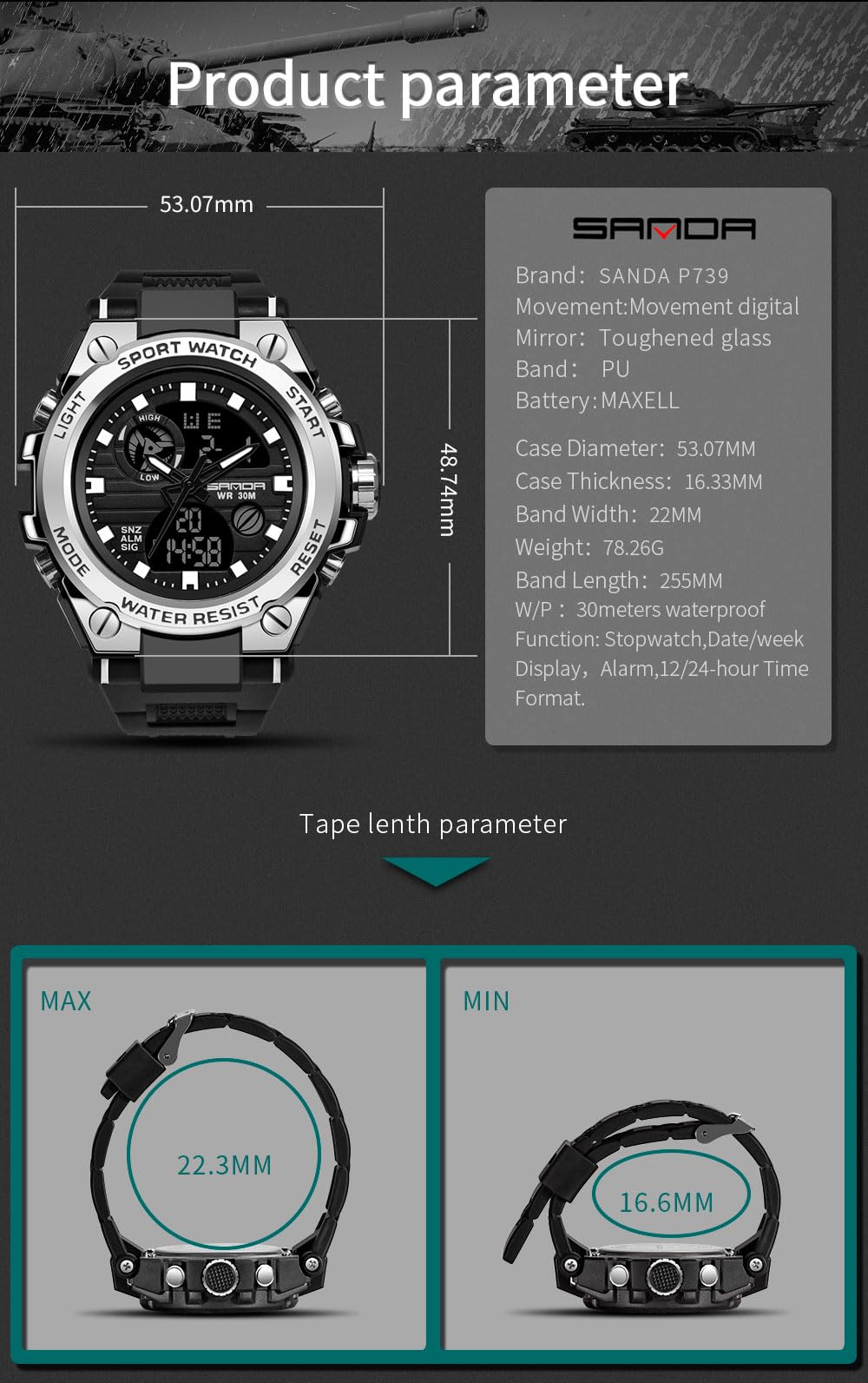 Foto 7 pulgar | Reloj Aimes Sports Military Outdoor Led Impermeable Para Hombre - Venta Internacional.