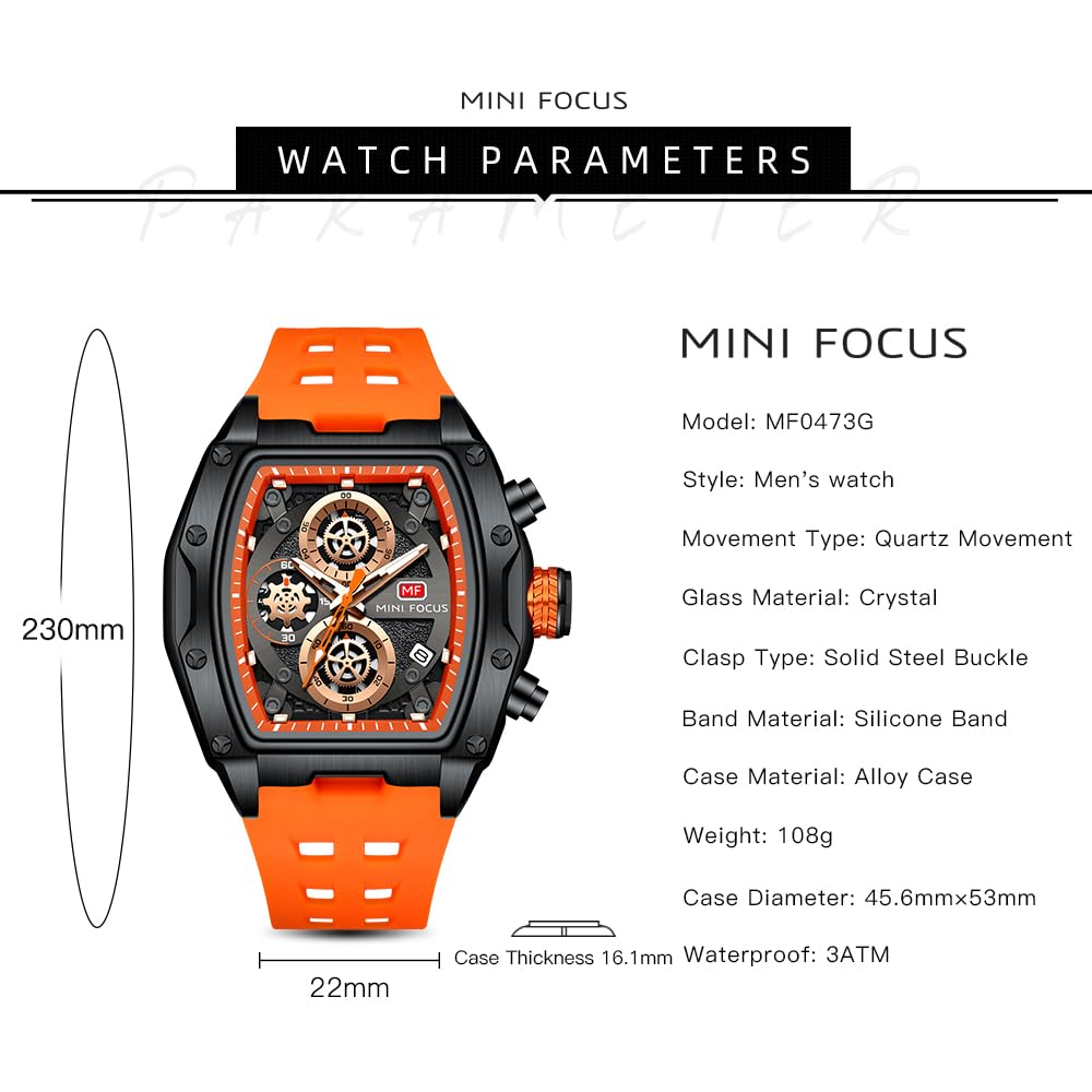 Foto 5 pulgar | Reloj Mini Focus Unique Tonneau Chronograph Impermeable Para Hombre - Venta Internacional.