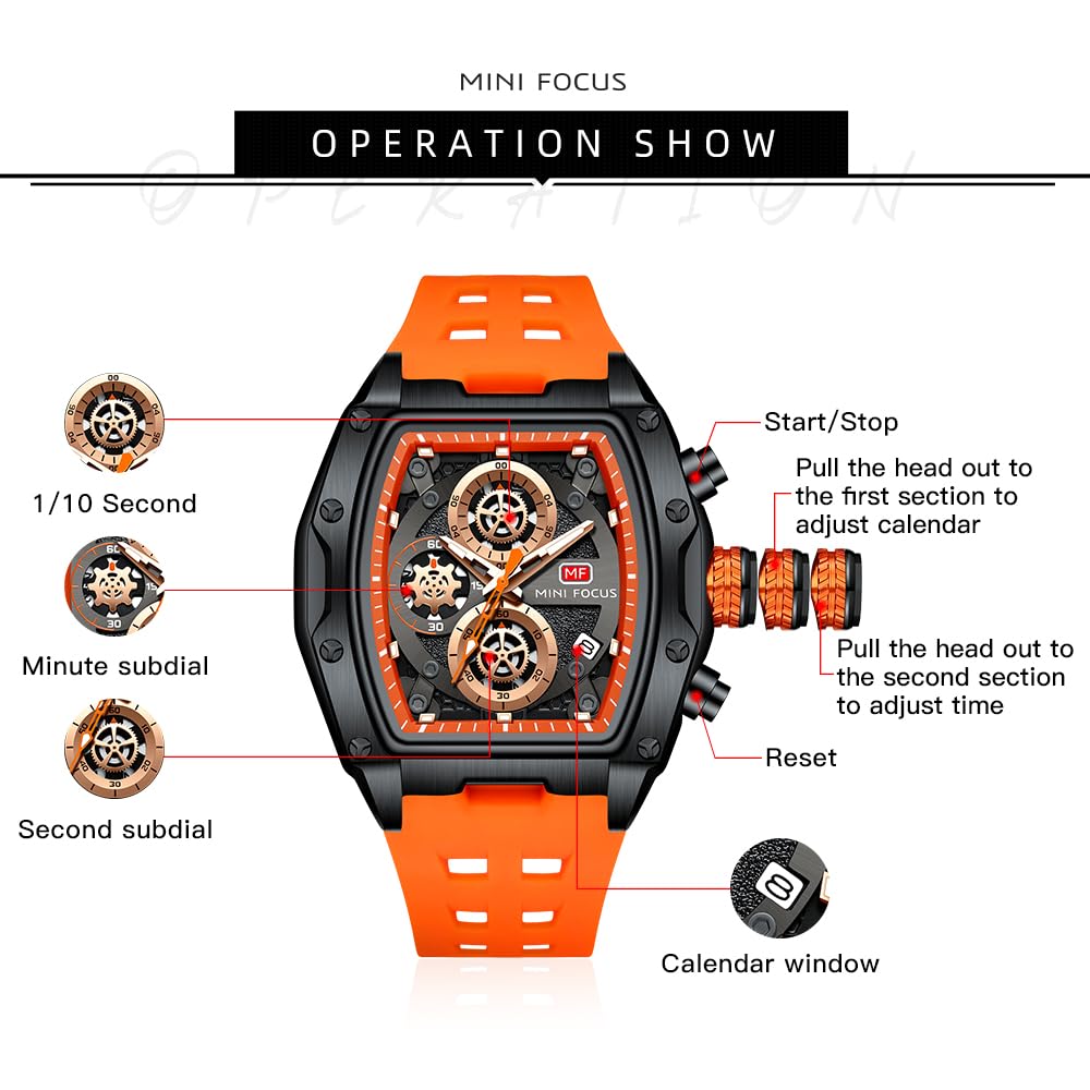 Foto 5 | Reloj Mini Focus Unique Tonneau Chronograph Impermeable Para Hombre - Venta Internacional.