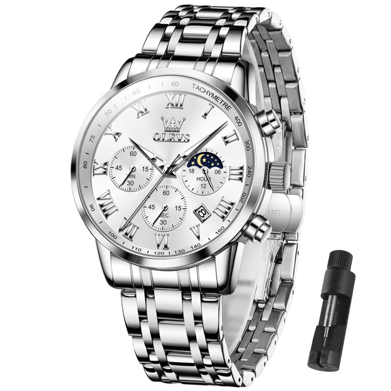 Reloj Olevs Para Hombre, Cronógrafo Analógico De Cuarzo, Acero Inoxidable - Venta Internacional.