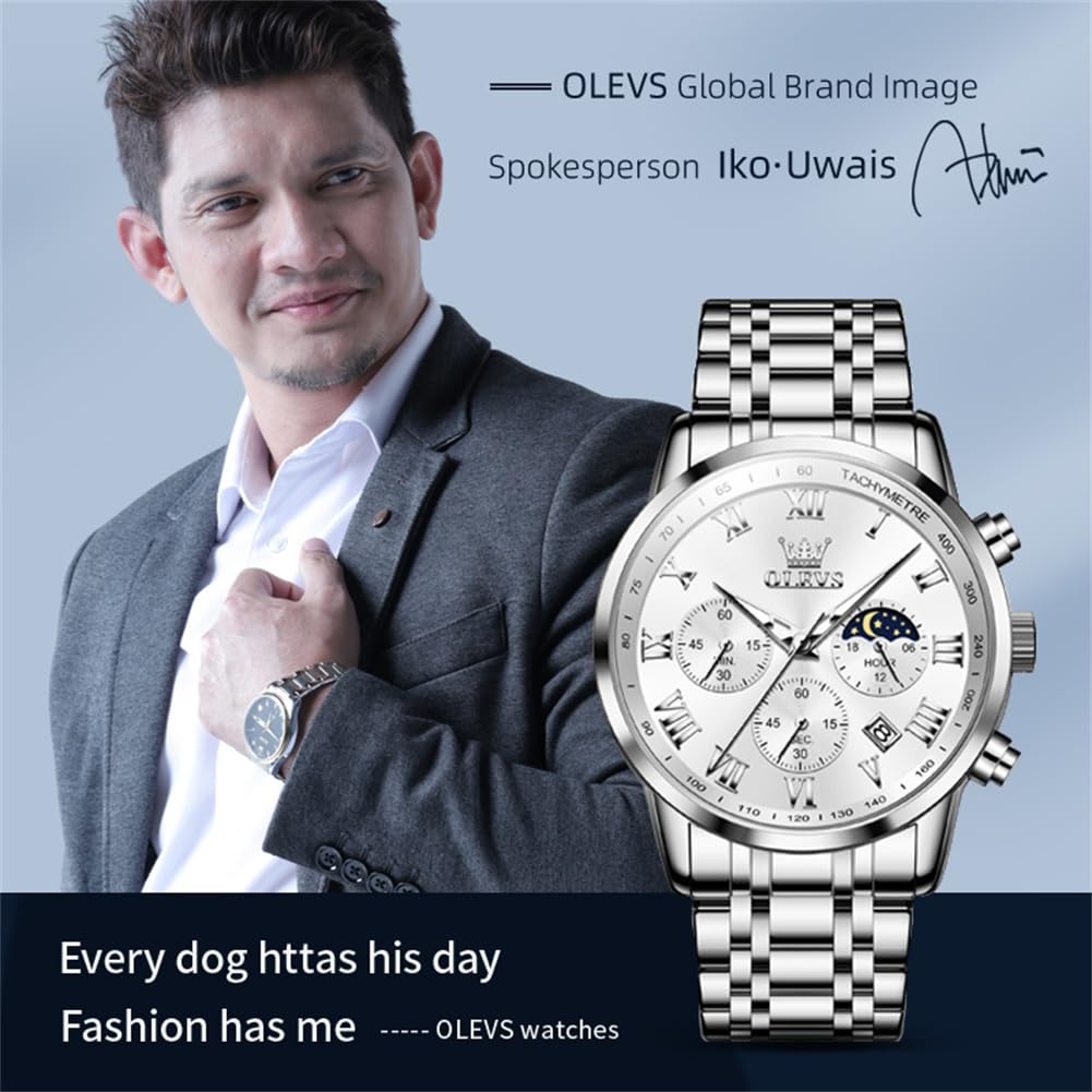 Foto 5 | Reloj Olevs Para Hombre, Cronógrafo Analógico De Cuarzo, Acero Inoxidable - Venta Internacional.
