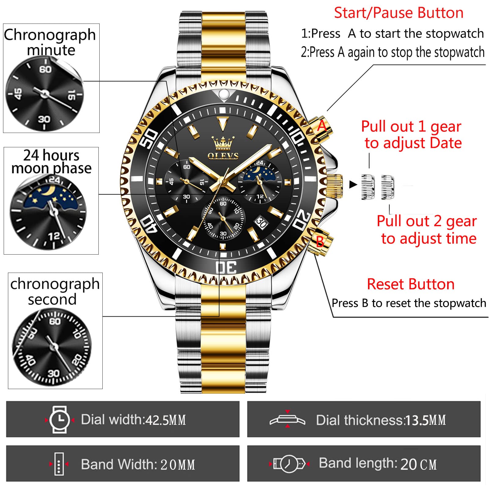 Foto 7 pulgar | Reloj Olevs Para Hombre, Redondo, De Cuarzo, Resistente Al Agua, 30 M - Venta Internacional.
