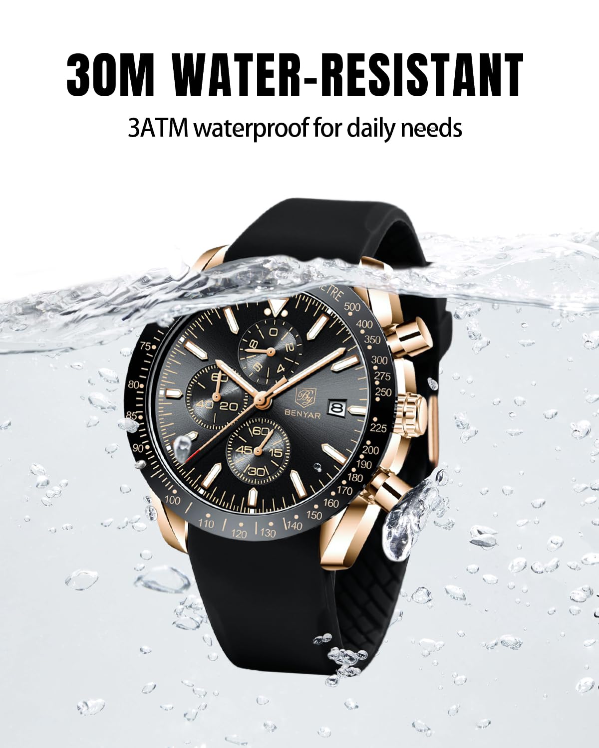 Foto 5 pulgar | Reloj By Benyar Con Cronógrafo Analógico De Cuarzo Para Hombre, Resistente Al Agua - Venta Internacional.