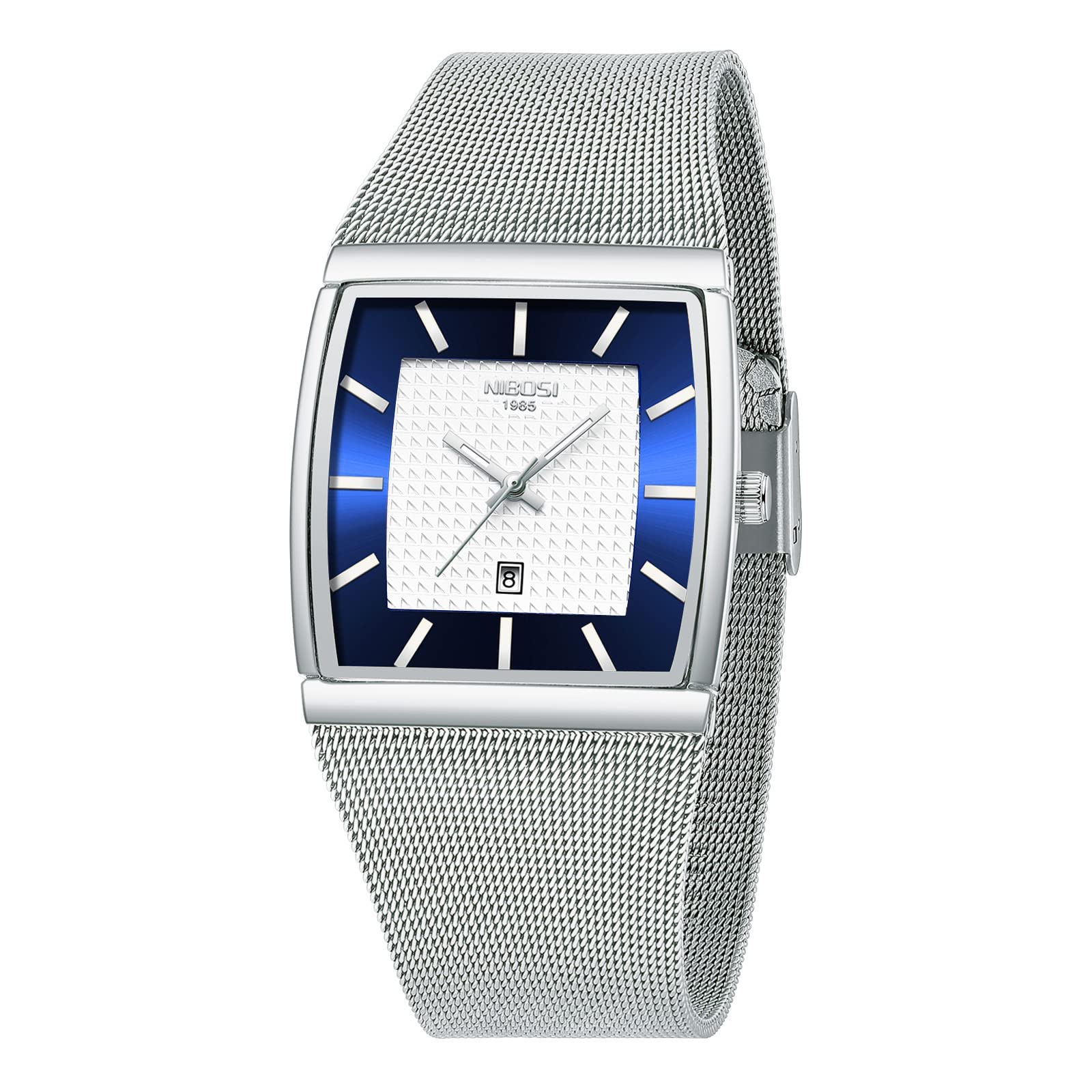 Reloj Nibosi Square Business Waterproof Para Hombre, Plateado Y Azul - Venta Internacional.