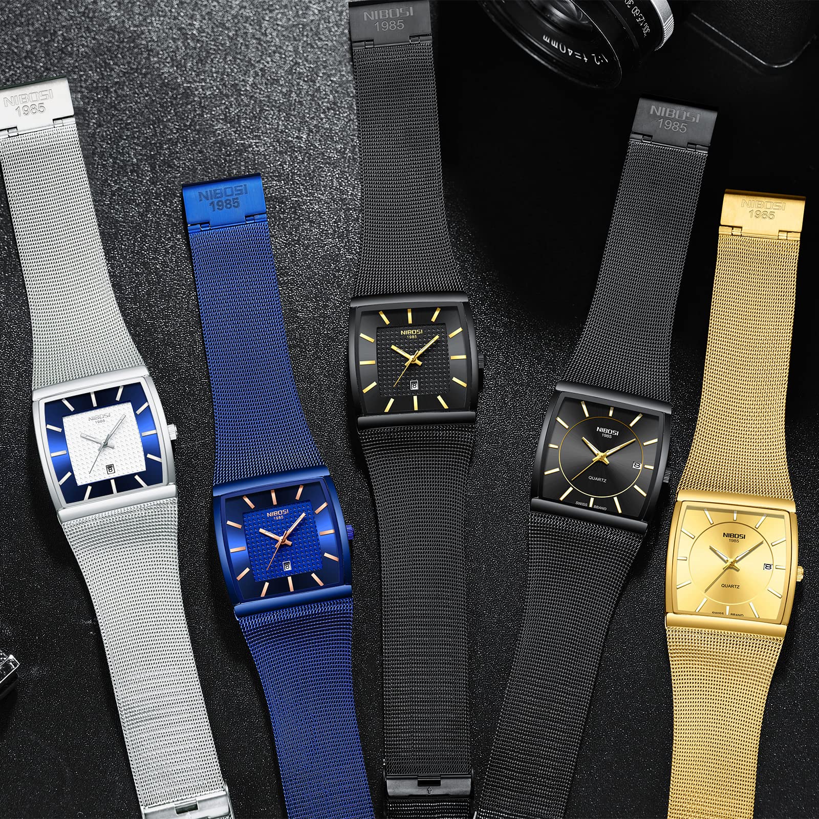 Foto 6 pulgar | Reloj Nibosi Square Business Waterproof Para Hombre, Plateado Y Azul - Venta Internacional.