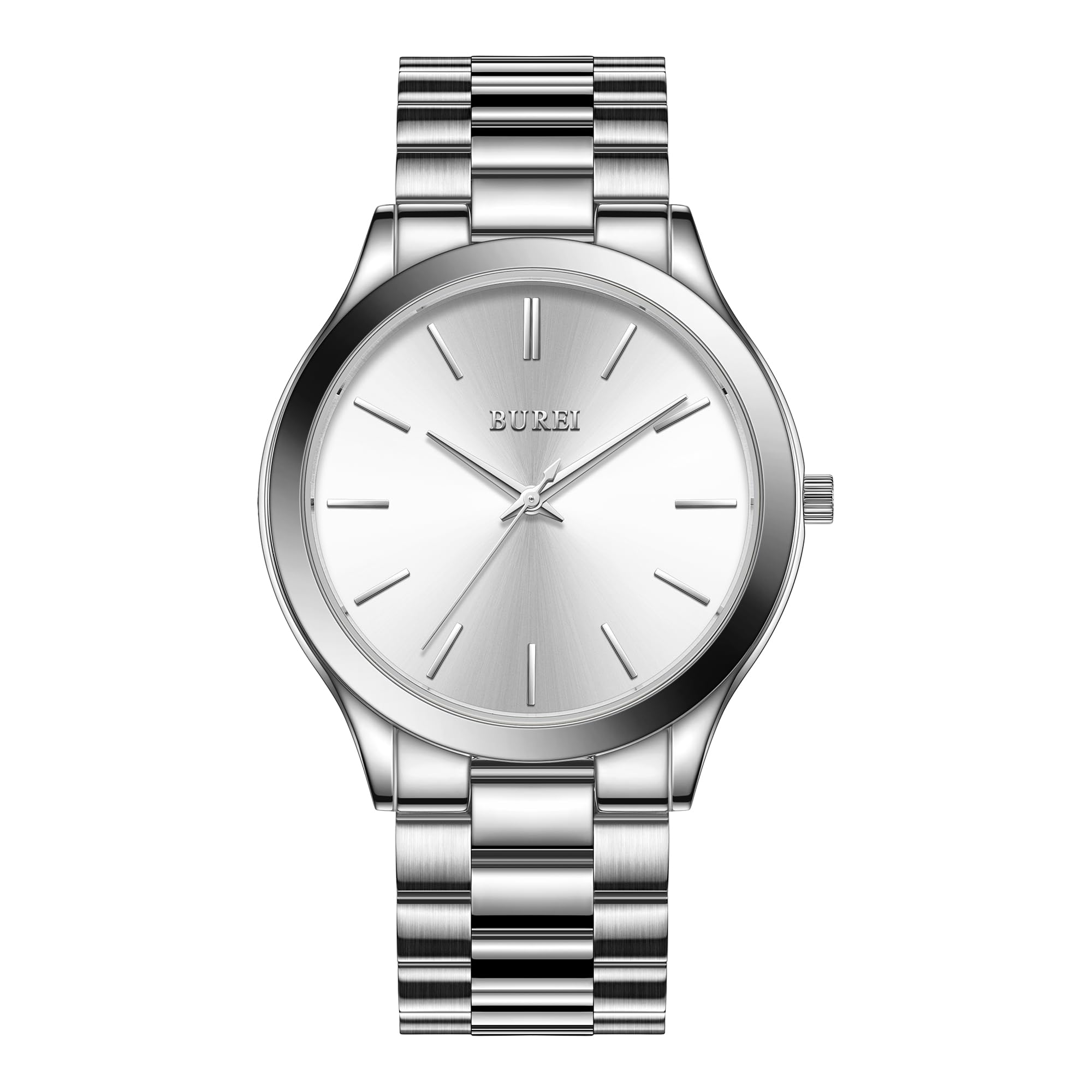 Reloj Burei Para Hombre, Acero Inoxidable, Cuarzo, Plateado, Resistente Al Agua - Venta Internacional.