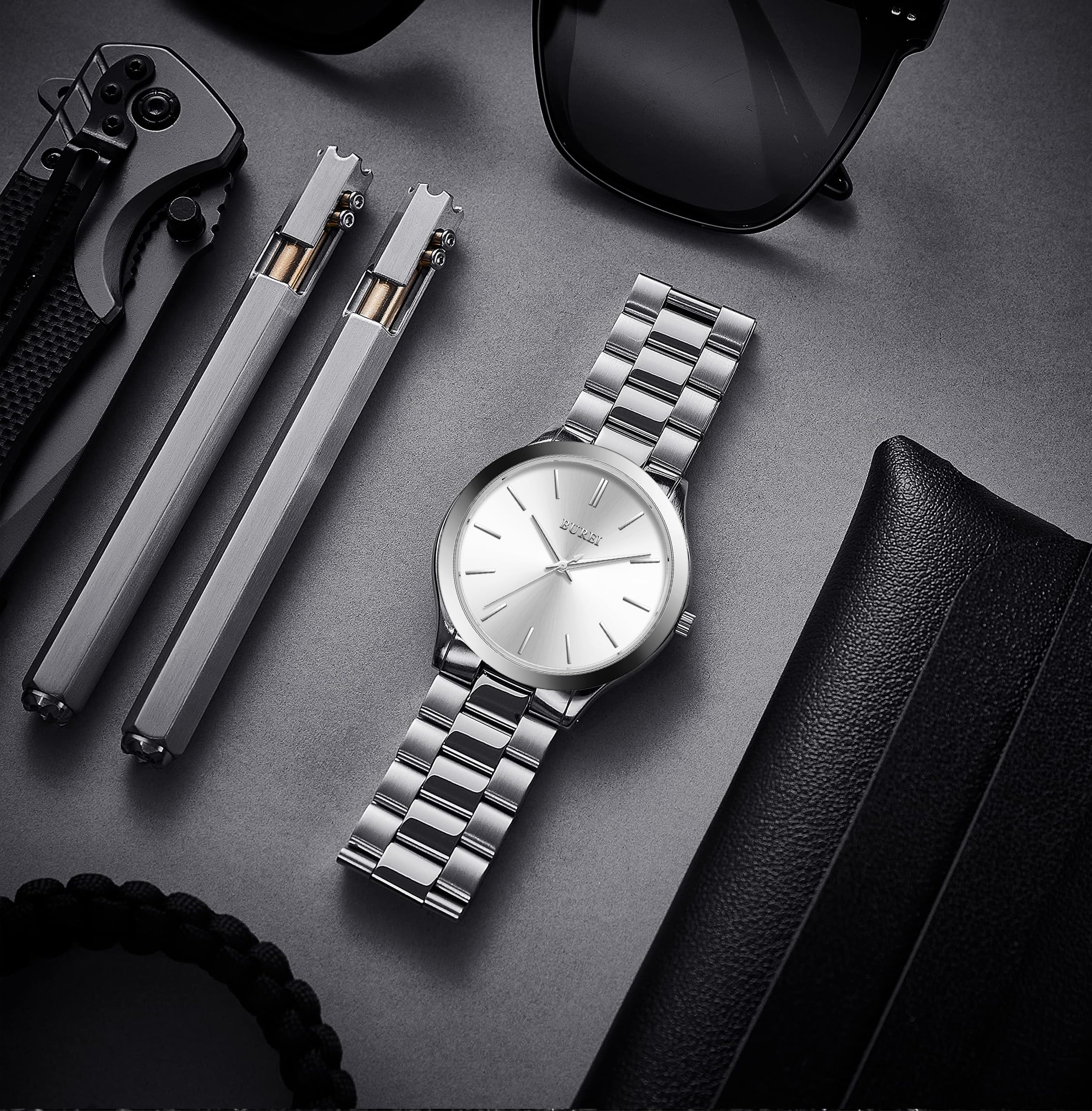 Foto 4 pulgar | Reloj Burei Para Hombre, Acero Inoxidable, Cuarzo, Plateado, Resistente Al Agua - Venta Internacional.