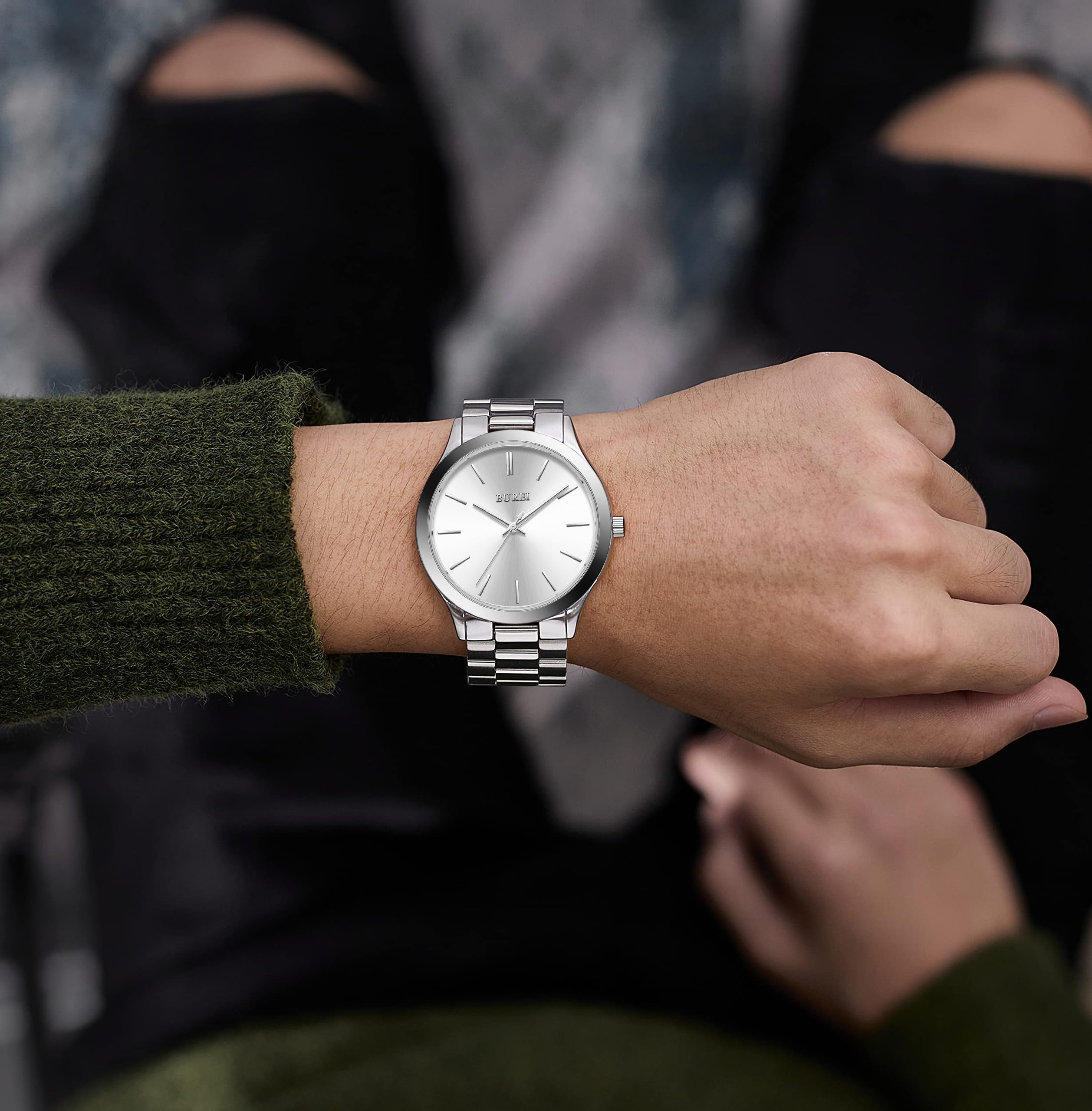 Foto 5 pulgar | Reloj Burei Para Hombre, Acero Inoxidable, Cuarzo, Plateado, Resistente Al Agua - Venta Internacional.