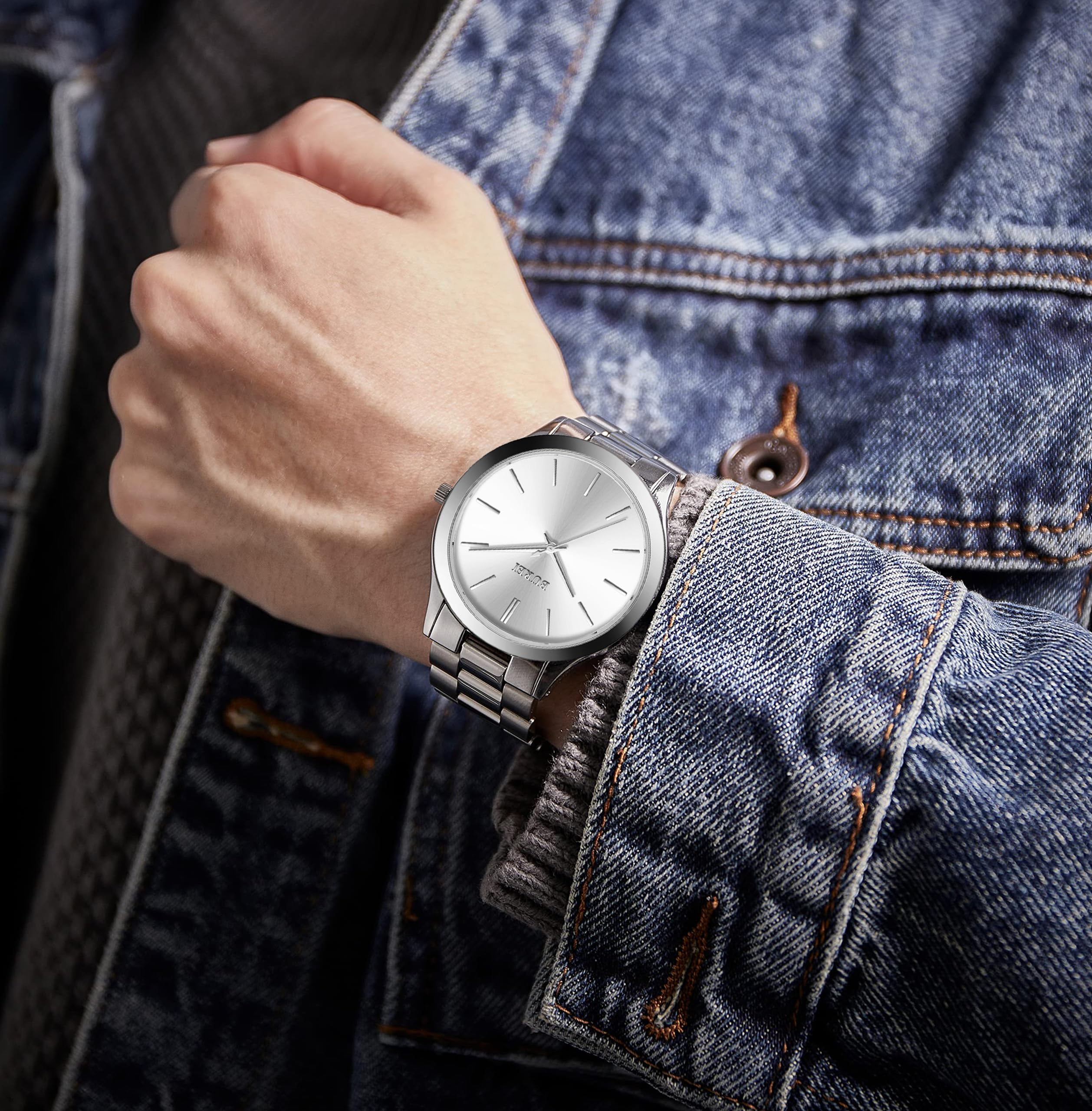 Foto 6 pulgar | Reloj Burei Para Hombre, Acero Inoxidable, Cuarzo, Plateado, Resistente Al Agua - Venta Internacional.