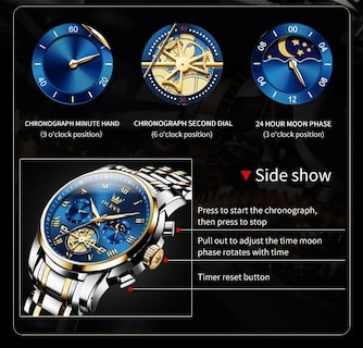Foto 4 | Reloj Olevs Azul Analógico De Cuarzo De Acero Inoxidable Para Hombre - Venta Internacional.