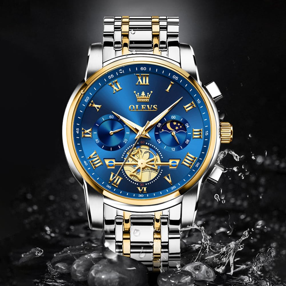 Foto 6 pulgar | Reloj Olevs Azul Analógico De Cuarzo De Acero Inoxidable Para Hombre - Venta Internacional.